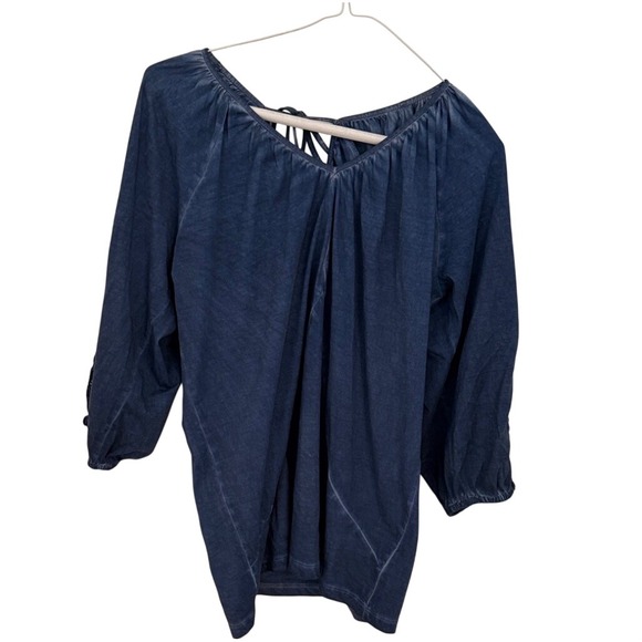 INC International Concepts Tops - INC International Concepts Blue Cotton Crochet‎ Lace Sleeve Tie Back Blouse S